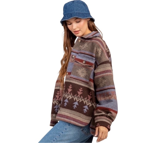 New In Aztec Western Button Down Oversized Jacket - Picture 3 of 13